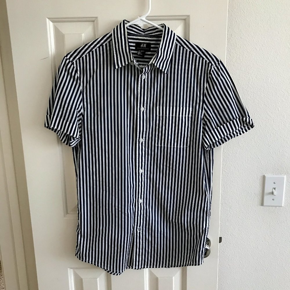 H&M Men's Stripe Navy Shirt